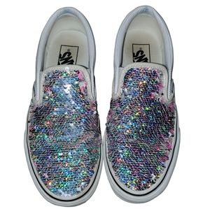 Sequin pink and white checkered Vans size women's 6.5